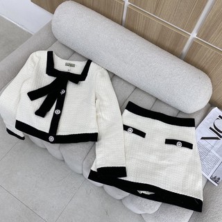 Set dạ trắng phối nơ nhung 728