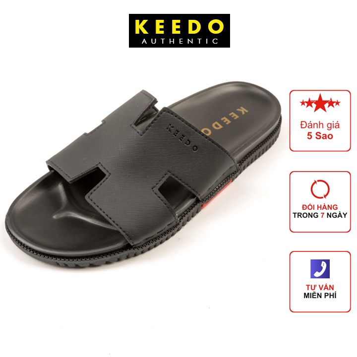 Dép Da Nam Chữ H Cao Cấp KEEDO KD822 mẫu mới hot full box