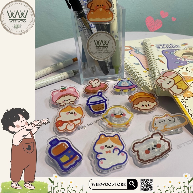 Kẹp sách, kẹp giấy acrylic hình chibi và thú cưng dễ thương - WeeWoo Store