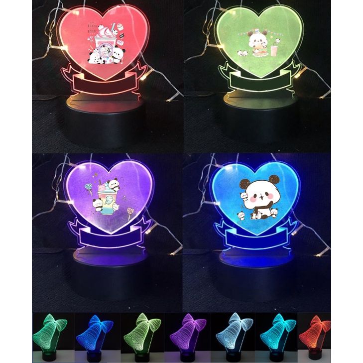 Đèn Led 3D 7 màu mochi panda DL7M55 Đèn Ngủ mica hoạt hình cute dễ thương dùng usb và pin