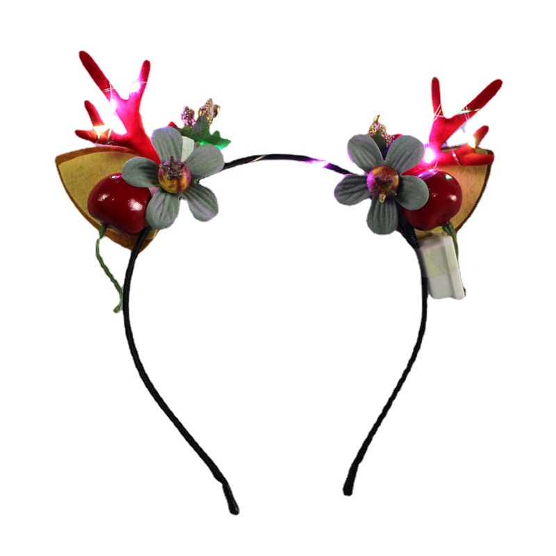 Băng Đô Cài Tóc Hình Sừng Tuần Lộc Giáng Sinh Có Đèn LED Dễ Thương Cho Nữ