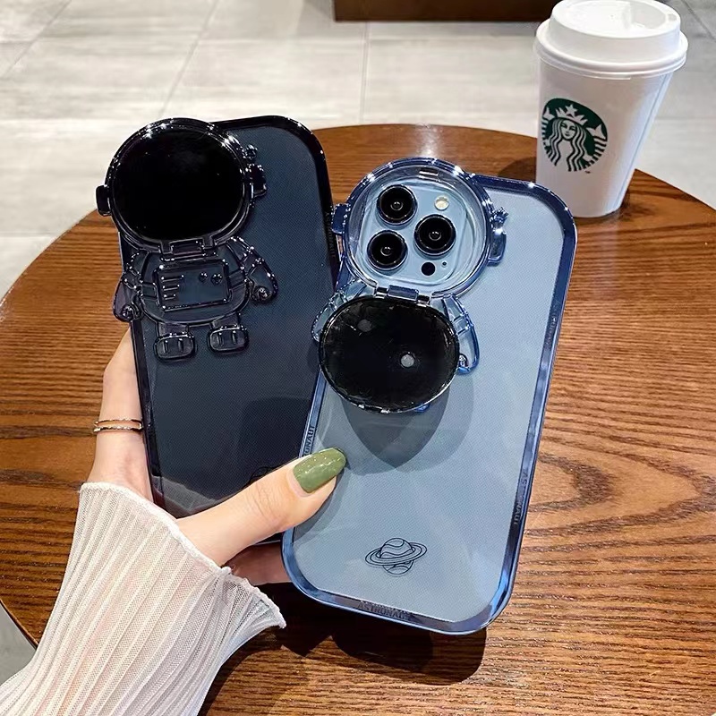 Ốp iPhone 14 13 12 11 Pro max 14 plus case ốp lưng iphone 14 13 12 11 promax Dẻo Trong Suốt Họa Tiết Phi Hành Gia Kèm Giá Đỡ Cho Ốp Điện Thoại iP 11 12 13 14 Pro max 14 plus