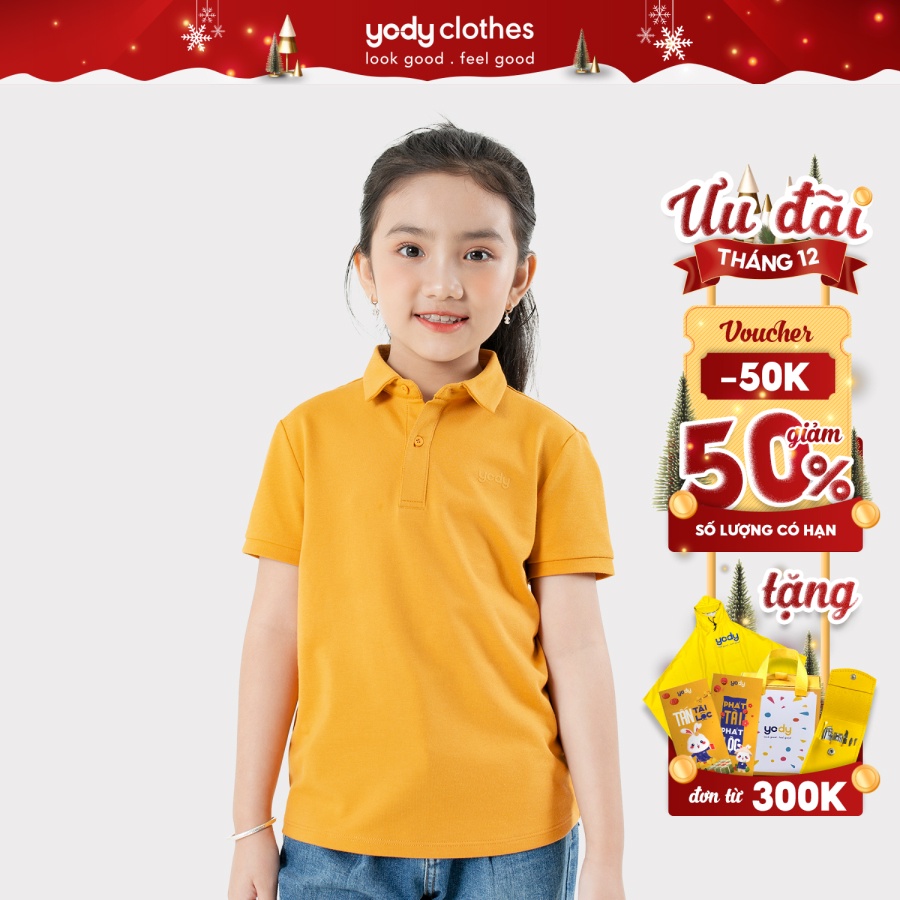 Áo polo trẻ em YODY vải cotton thoáng mát không nhăn chống mùi hôi APK5189