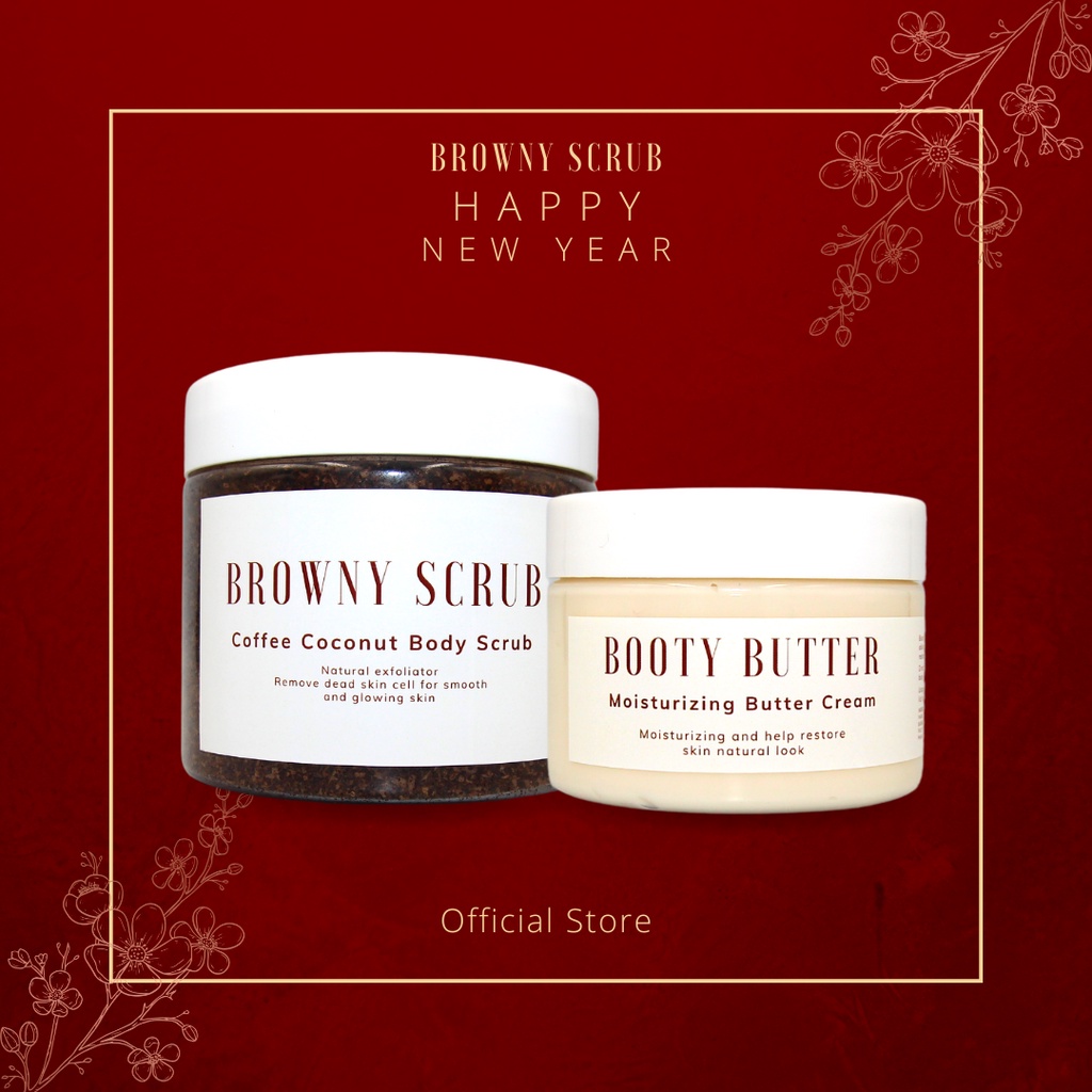 Bộ sản phẩm tẩy tế bào chết BROWNY SCRUB và kem dưỡng BOOTY BUTTER giúp da mềm mại, bóng khỏe size S/M handmade