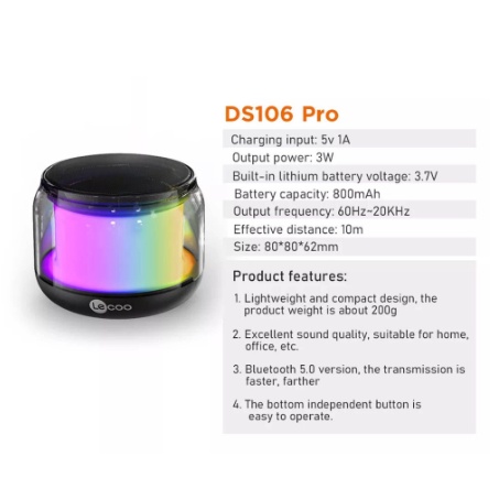 Loa bluetooth Lenovo lecoo DS106 Pro mini không dây có led RGB