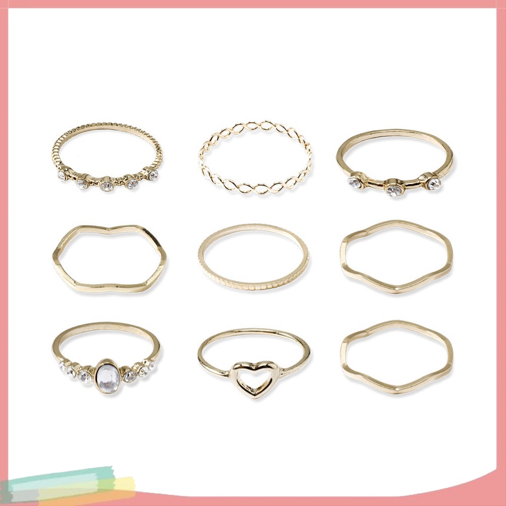 Bộ 9 nhẫn hợp kim trang trí ngọc trai giả xinh xắn cho nữ
