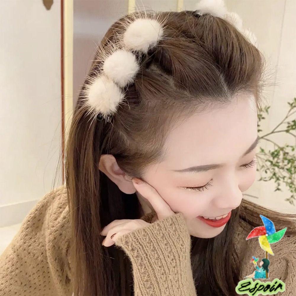 Kẹp Tóc Dạng Tết Hai Lớp Đính Bóng Lông Xinh Xắn Cho Nữ