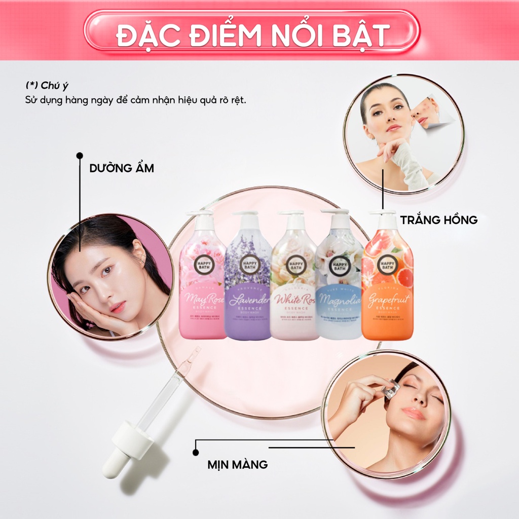 Sữa Tắm Happy Bath Essence Body Wash Hương Nước Hoa Giúp Trắng Mịn Da Chiết Xuất Thiên Nhiên 900ml ST02