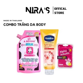 Combo dưỡng trắng da toàn thân - Vaseline 50x và muối tắm bò Spa Milk Salt
