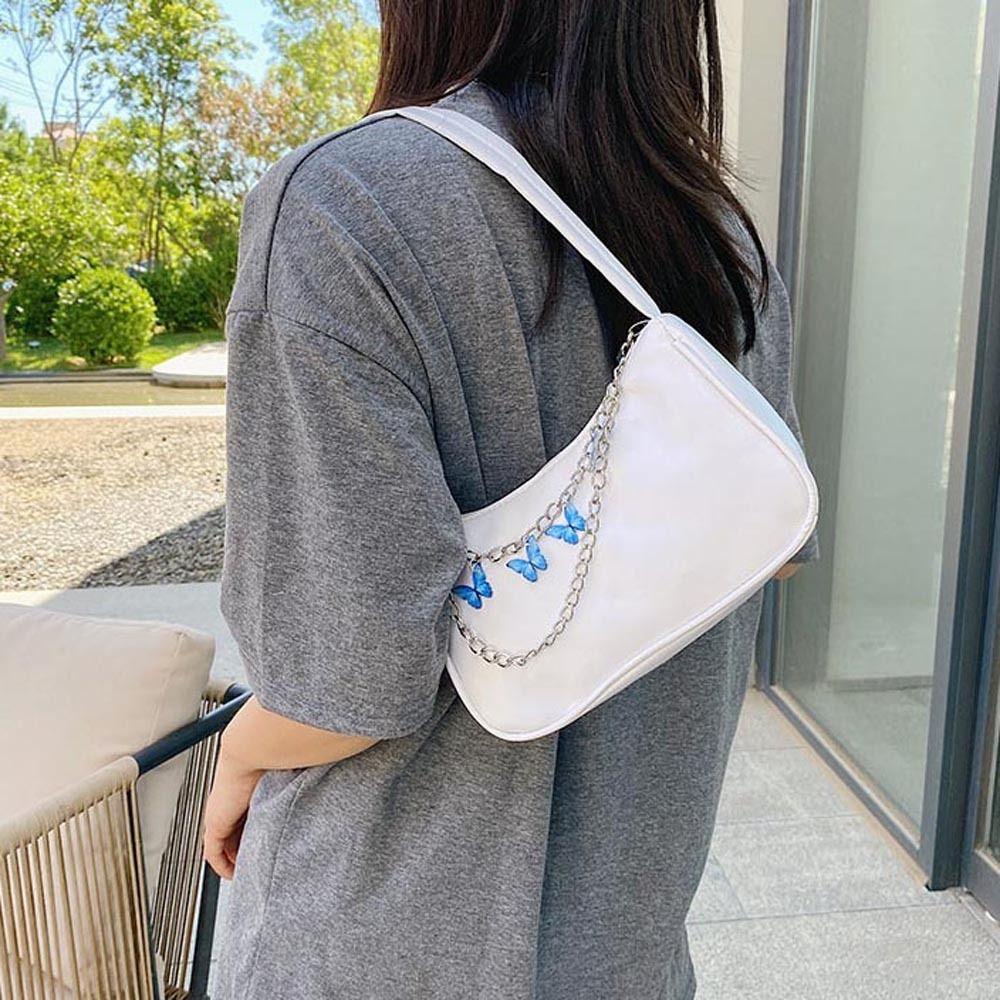 Túi Đeo Vai Mini Bằng Da PU Họa Tiết Bướm Phối Dây Xích Và Tua Rua Sáng Tạo Cho Nữ WMES15H