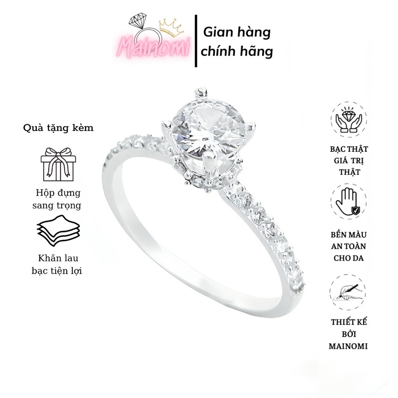 Nhẫn nữ đai tròn ôm đá cao 5ly viền 1 hàng đá MAINOMI nhẹ nhàng nhưng đầy cuốn hút