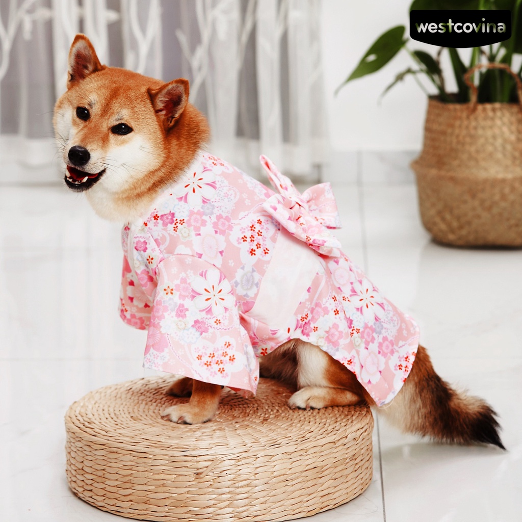 [COD]♘Đầm Kimono Thắt Nơ Xinh Xắn Phong Cách Nhật Bản Cho Mèo Cưng