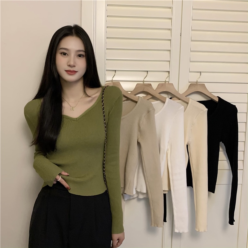 Áo Len Tay Dài Màu Sắc Đơn Giản Thời Trang Dành Cho Nữ