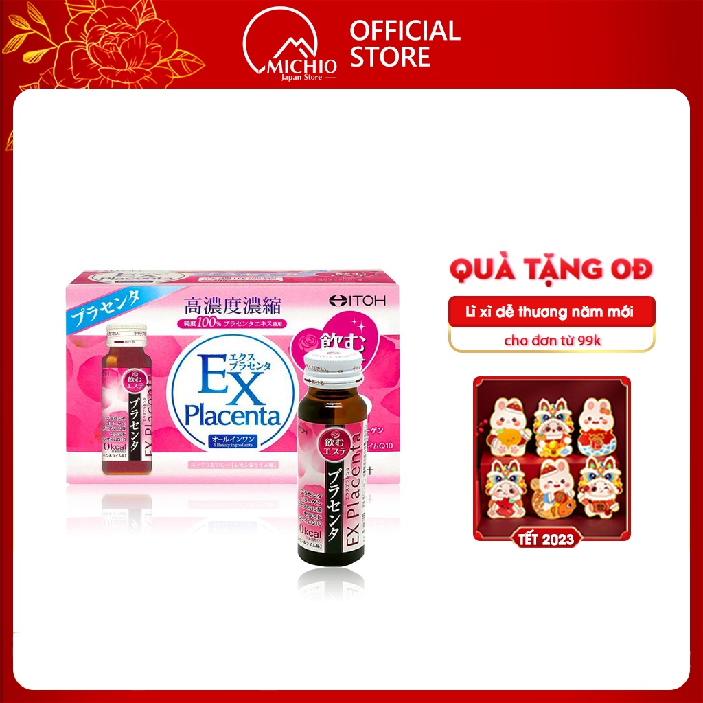 Nước uống bổ sung Collagen Naris ITOH EX Placenta Nhật bản hộp 10 lọ x 50ml