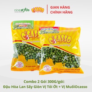 Combo 2 gói 300g Đậu Hòa Lan Sấy Giòn Vị Tỏi Ớt OCasso và Đậu Hà Lan Sấy Giòn Vị Muối OCasso