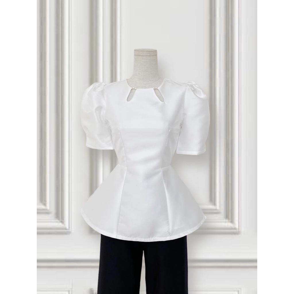 Áo peplum cổ tròn khoét giọt nước đính hạt ngọc nhiều màu siêu xinh