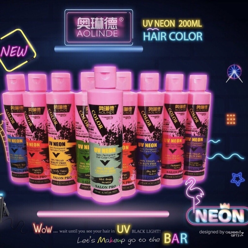 MÀU NHUỘM TÓC PHẢN QUANG AOLINDE 200ML MÀU HỒNG PINKISSIMO Phát sáng trong đêm dưới đèn UV Neon