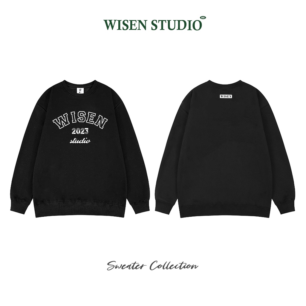 Áo sweater WISEN STUDIO 2023 áo nỉ dài tay unisex form rộng