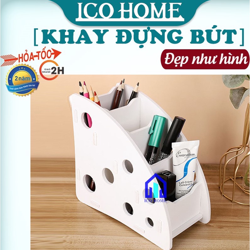 Khay đựng bút để bàn văn phòng 4 ngăn, khay đựng bút bàn học nhiều ngăn để bàn bằng gỗ đẹp cao cấp, đựng đồ tiện lợi