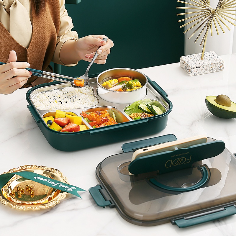 304 Hộp cơm bằng thép không gỉ / Hộp cơm tách / Hộp cơm văn phòng / Tặng thìa và đũa