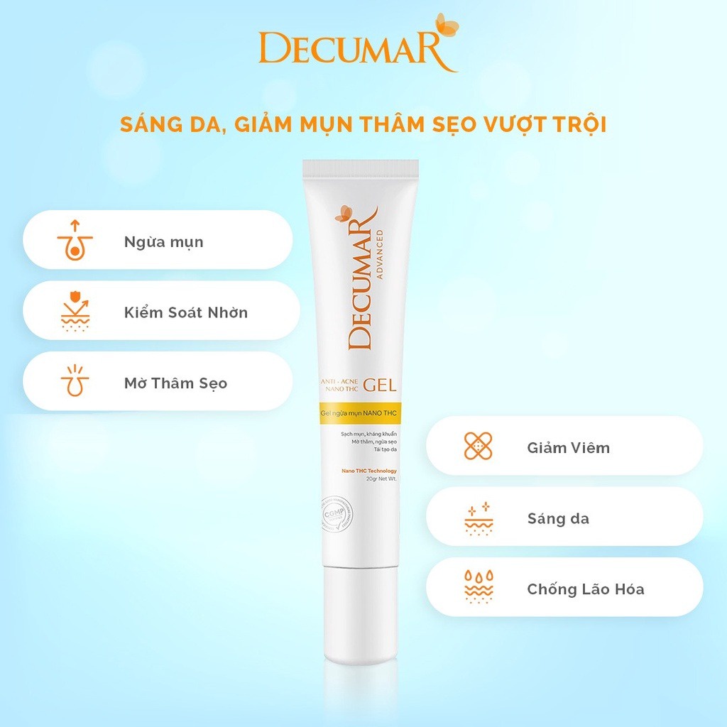 Gel ngừa mụn mờ thâm Decumar Nghệ trắng Nano THC 20gr - Ngochan Cosmetics