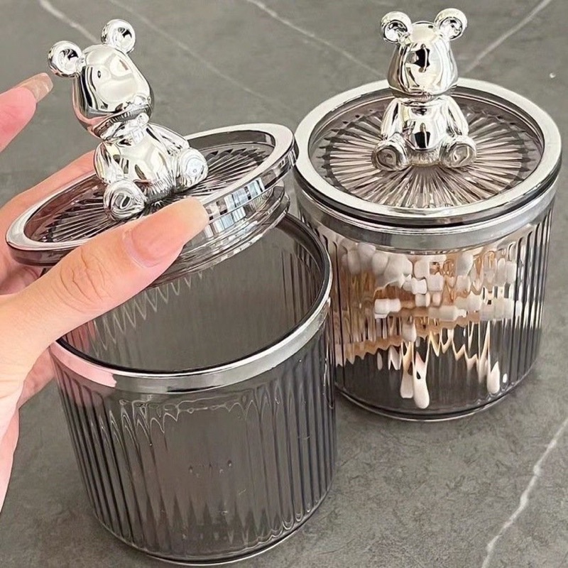 Lọ đựng tăm bông thiết kế nắp gấu BEARBRICK phong cách Châu Âu - Hộp đựng tăm xỉa răng, bông tẩy trang, gia vị, bánh mứt