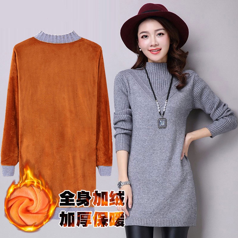 Áo Sweater Cổ Lọ Dáng Rộng Lót Lông Cừu Giữ Ấm Mùa Thu Đông Phong Cách Hàn Quốc