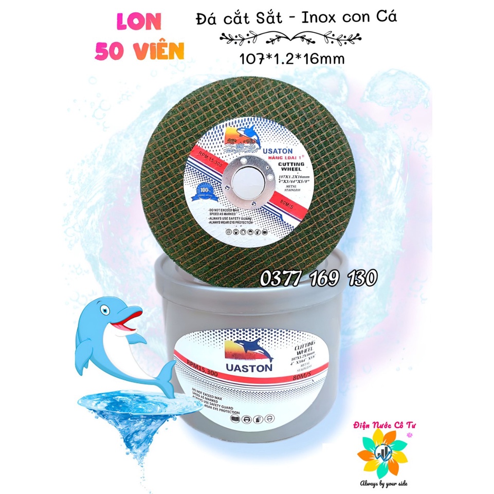 Lon 100 viên đá cắt sắt cắt Inox xịn 1 tấc Hải Dương 107x16x1.2mm