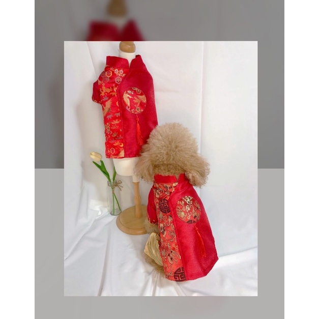 Áo đồng tiền tua rua/Áo dài Tết cho chó mèo