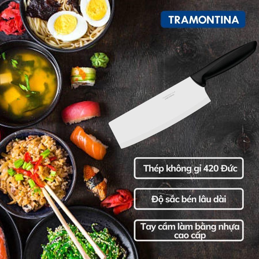 Dao Nhà Bếp Tramontina Plenus Cán Nhựa Thép Không Gỉ Siêu Sắc Bén Sản Xuất Tại Brazil