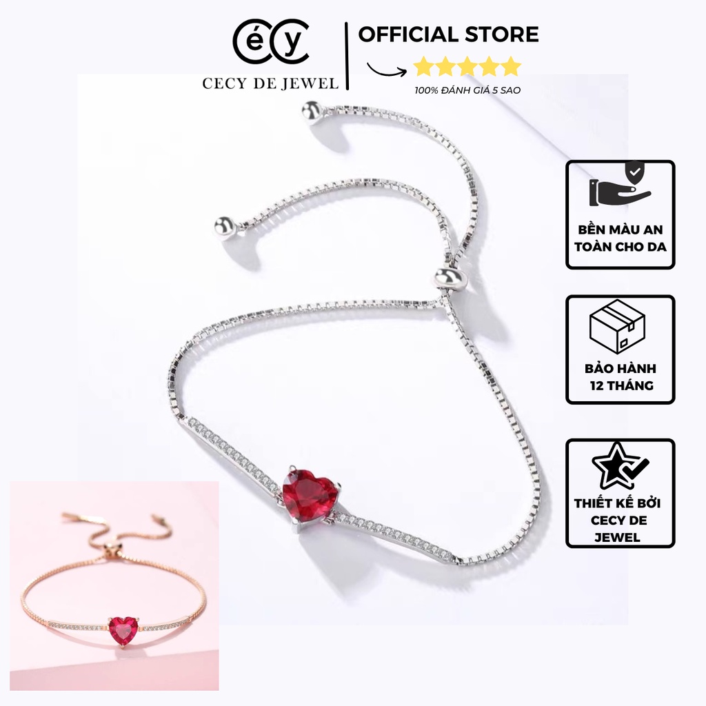 Lắc tay bạc ý 925 pha lê Swarovski Red heart dây rút LTSW1
