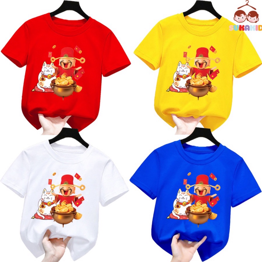 (Sale tết) Áo thun trẻ em hinh thần tài và mèo chậu vàng cho bé từ 6kg-30kg.AT32.