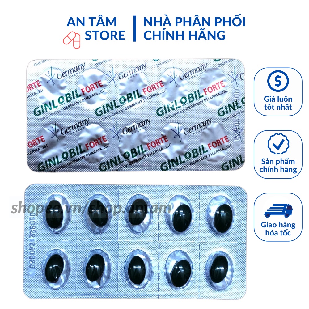 Tăng cường lưu thông máu não GINLOBIL FORTE Hộp 100v - Viên uống bổ sung dưỡng chất cho não chứa Citicolin, Omega 3
