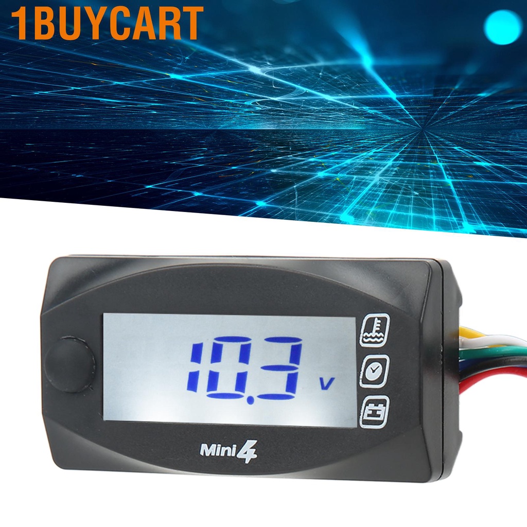 1buycart 4 in 1 Motorcycle Digital Thermometer LCD Screen Engine Water Voltage Time Meter Universal DC12V