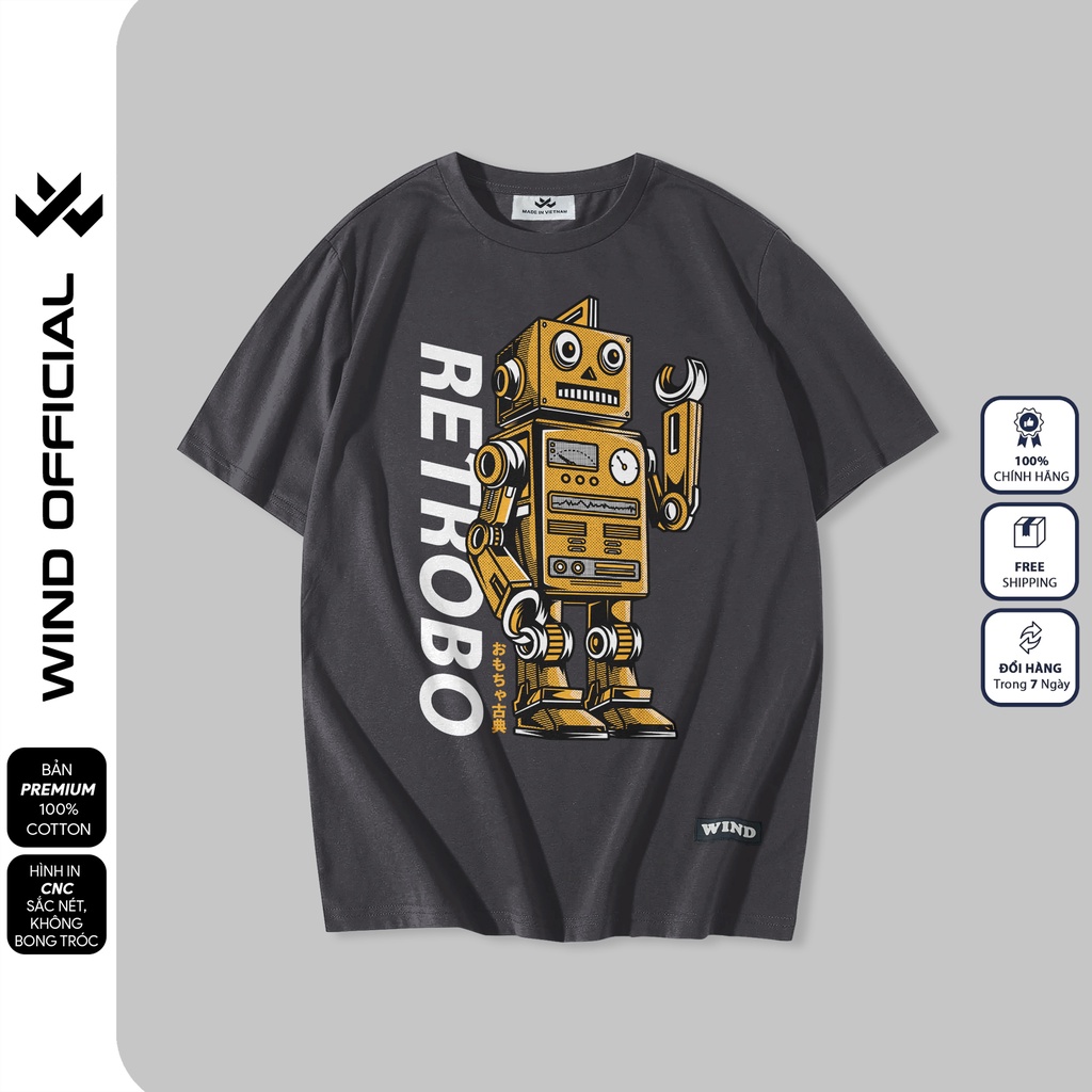 Áo thun tay lỡ form rộng WIND phông unisex 65% cotton RETROBO nam nữ oversize