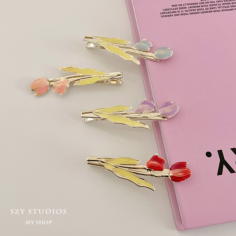 Kẹp Tóc Kim Loại Hình Hoa Tulip Dễ Thương Cho Bé Gái