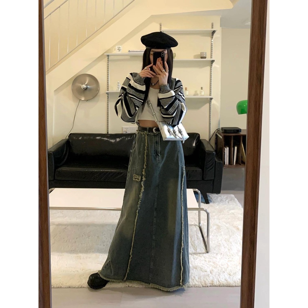 Chân Váy Denim Chữ a Lưng Cao Phong Cách Retro Thời Trang Thu Đông Hàng Mới 2022 Dành Cho Bạn Nữ