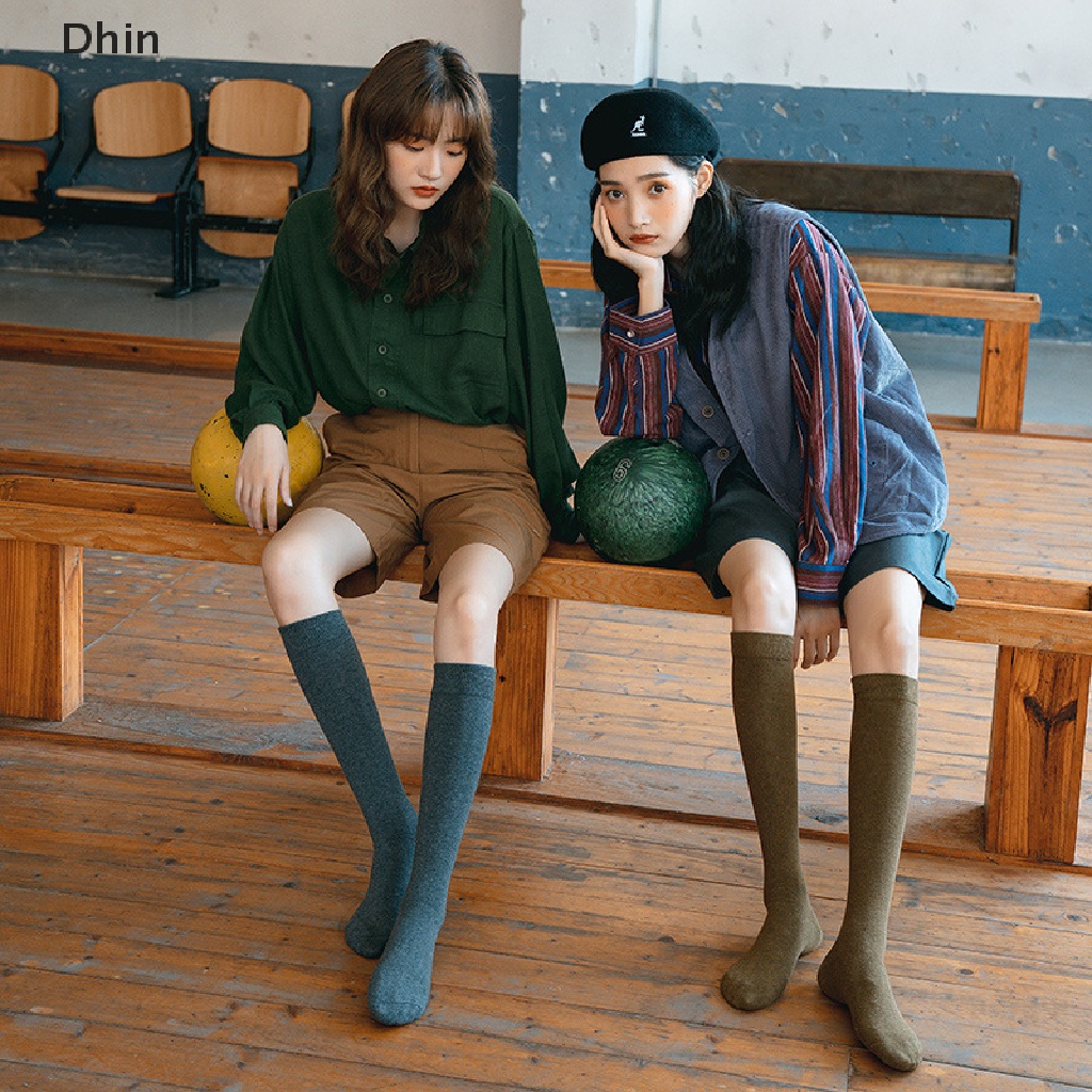 1 Đôi Tất Dệt Kim Dài Qua Gối Màu Trơn Giữ Ấm Thời Trang Mùa Đông Cho Nữ
