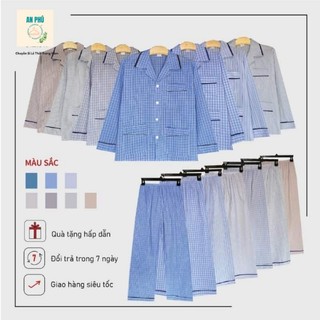 (Hàng công ty loại 1) Bộ đồ ngủ pijama pirama kate Tay dài, bộ ngủ ông già, trung niên mặc nhà kẻ sọc caro dành cho Nam