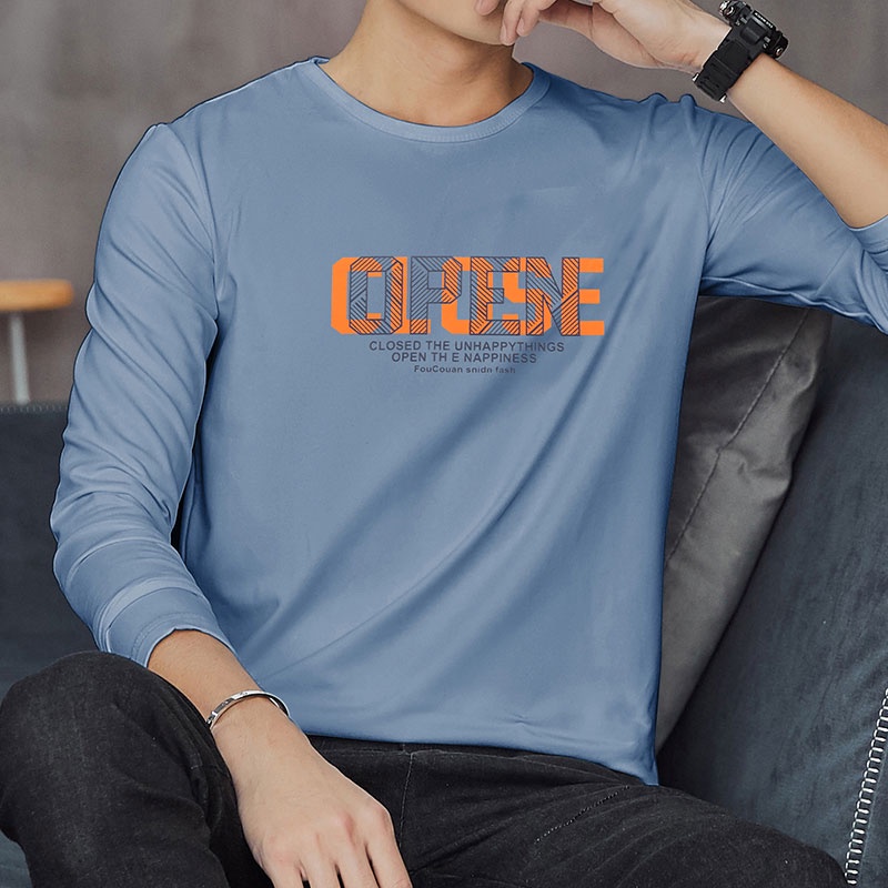 Áo Thun Tay Dài Cổ Tròn In Họa Tiết Thời Trang Hàn Quốc Cho Nam