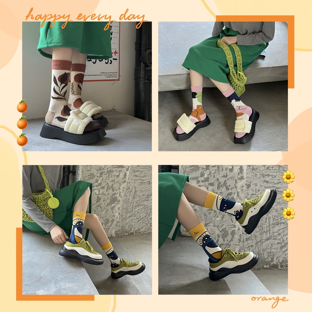 Vớ tất cổ cao unisex nhiều họa tiết, thêu chữ phong cách Art