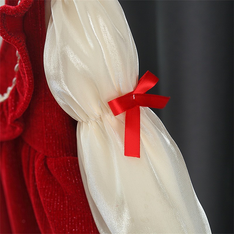 (8-20kg)[ Hàng QCCC] Set váy nhung đỏ cổ bèo 2 chi tiết cho bé gái