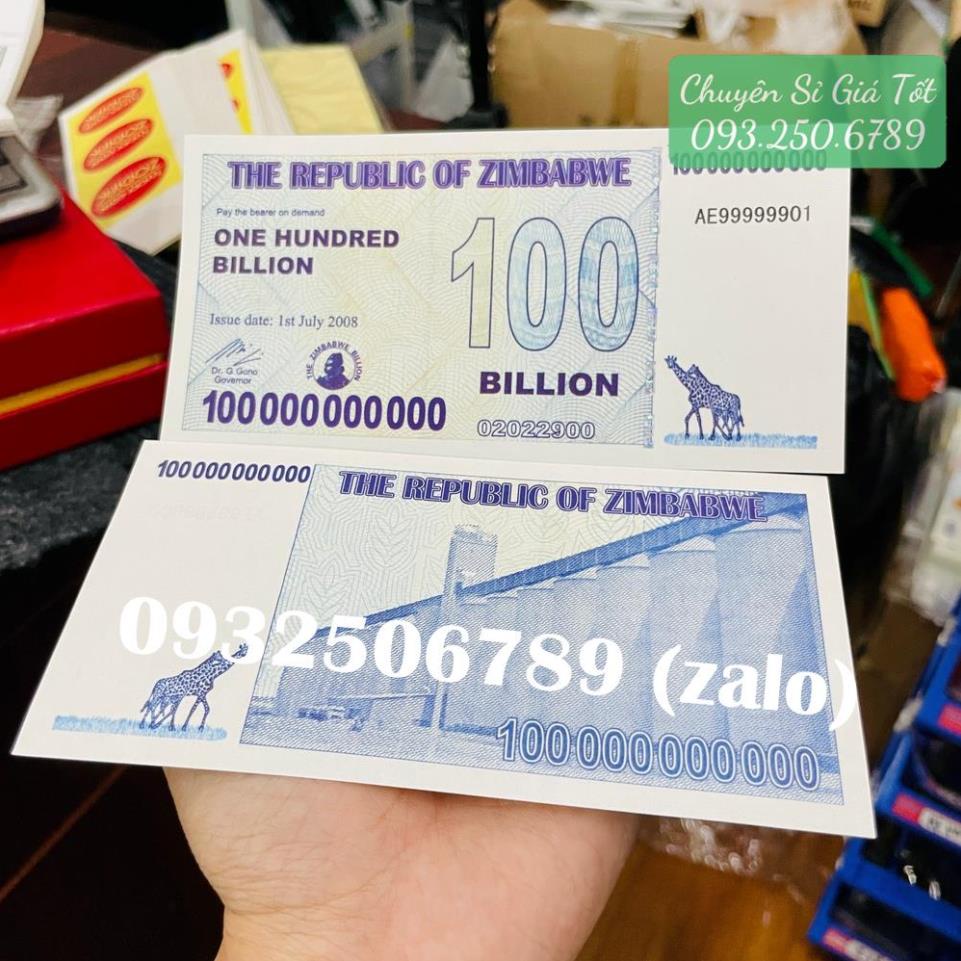 Tờ tiền lưu niệm Zimbabwe 100 Tỷ Đô la siêu khủng , cực độc làm quà tặng , lì xì Tết , Tết 2023