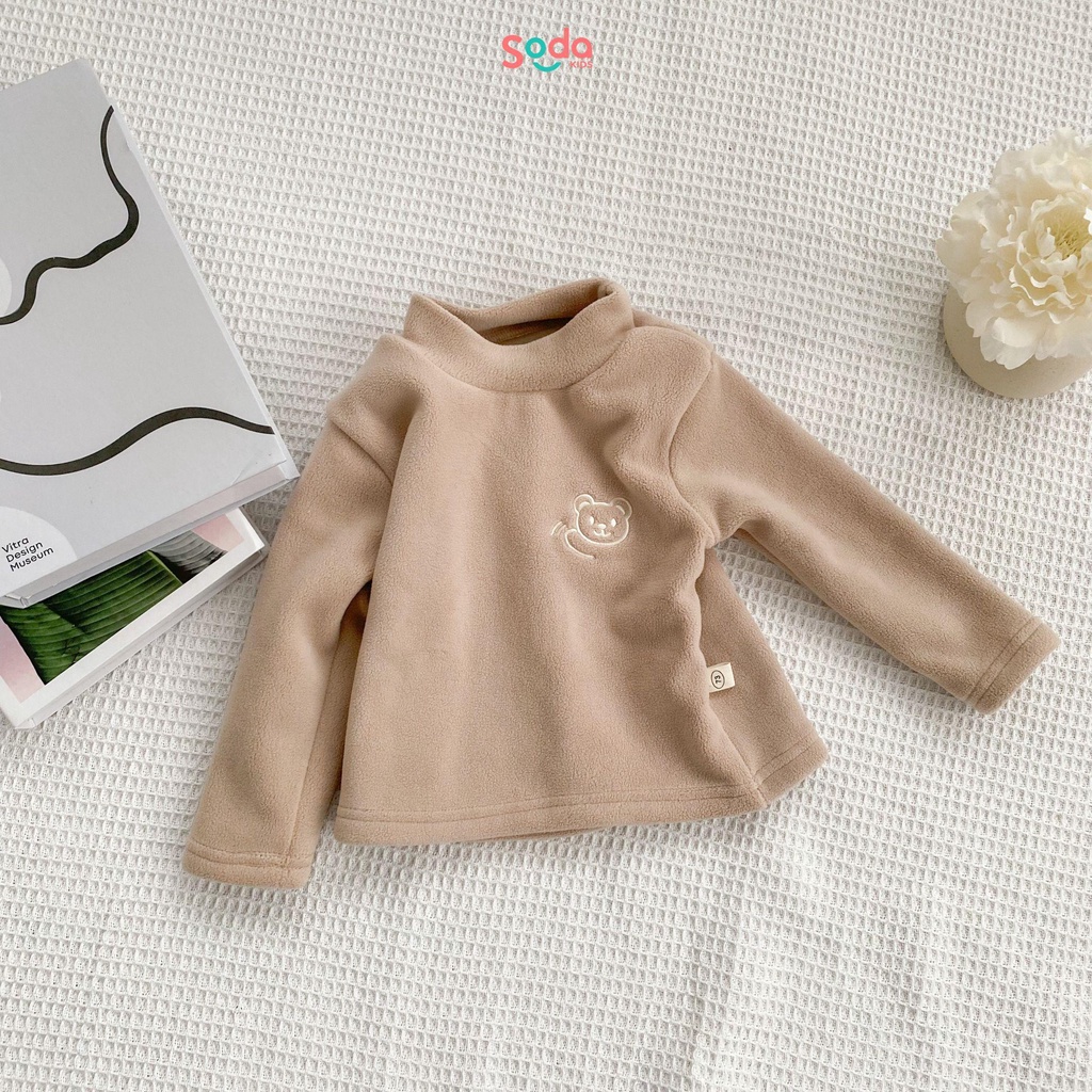 Áo nỉ thêu gấu cho bé, lót nỉ cực ấm, hình thêu gấu dễ thương
