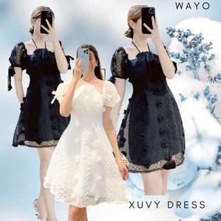 [Xuvy Dress] Đầm WAYO cổ yếm trễ vai ren hoa xinh xắn