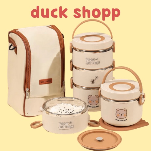 HỘP ĐỰNG CƠM 1/2/3 TẦNG Dear Bear LỖI INOX GIỮ NHIỆT CỰC TỐT - CÀ MEN 2 TẦNG SIÊU CHẮC CHẮN BỎ ĐƯỢC LÒ VI SÓNG