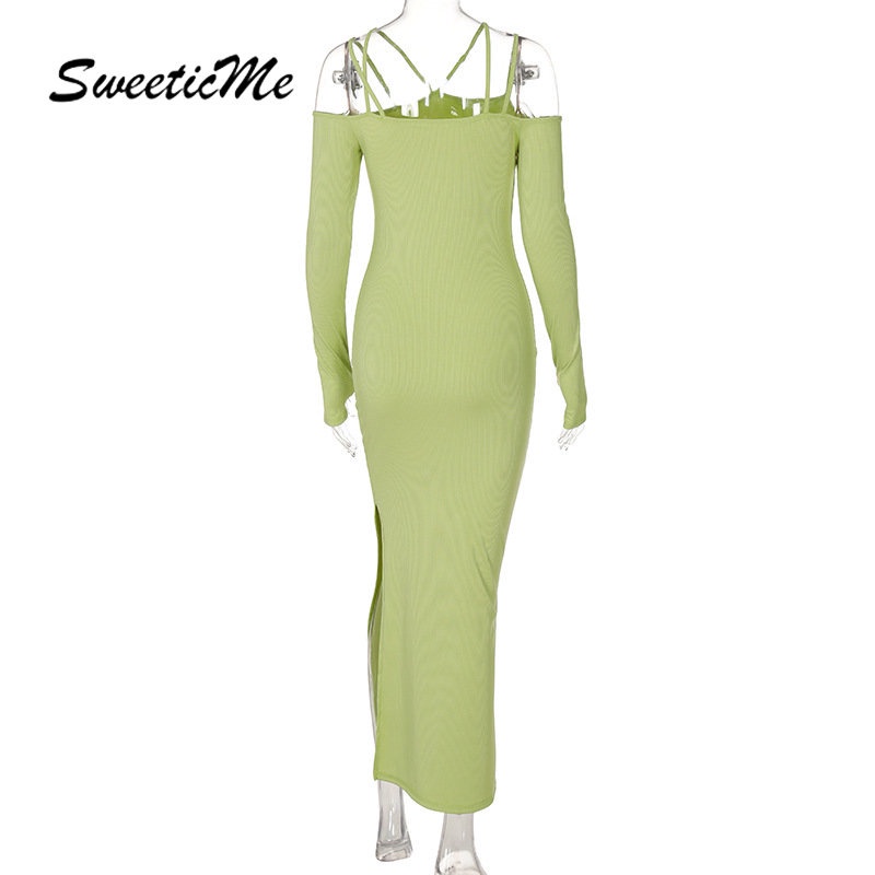 Đầm Tay Dài Hở Vai Màu Trơn Dáng Ôm Thời Trang   Dành Cho Bạn Nữ