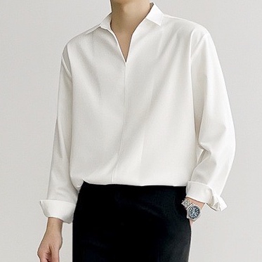 Sơ mi nam cổ chữ V, form rộng Unisex nam nữ tay dài không có khuy phong cách Hàn Quốc AUTOMAN A67