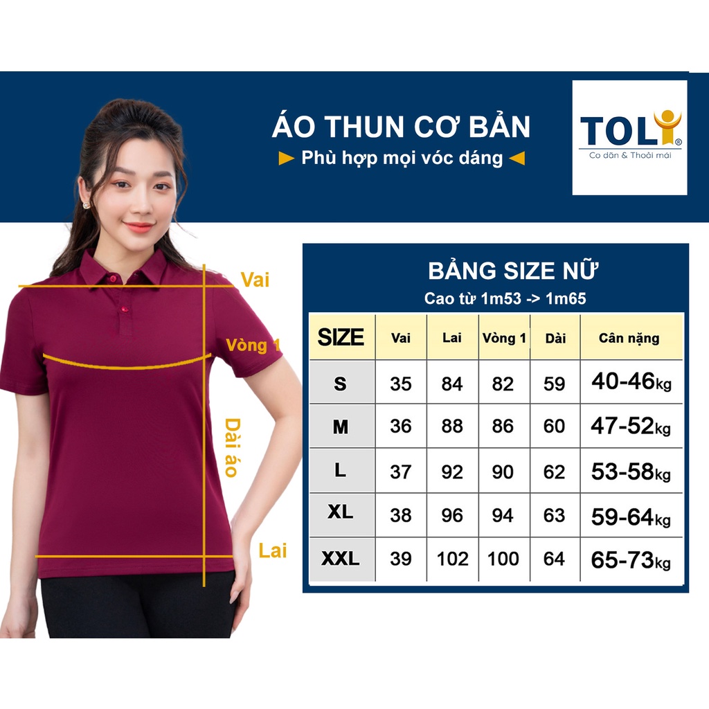 Áo Thun polo nữ TOLI có cổ sơ mi, dáng ôm nhẹ, vải Cotton mềm mịn,chính hãng cao cấp [TF04]