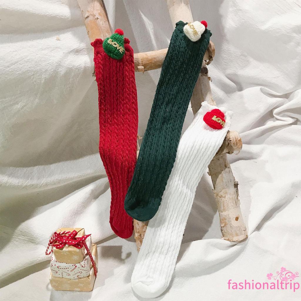3 Đôi Vớ Dài Qua Gối Họa Tiết Hoạt Hình Ông Già Noel Dễ Thương Cho Bé Gái